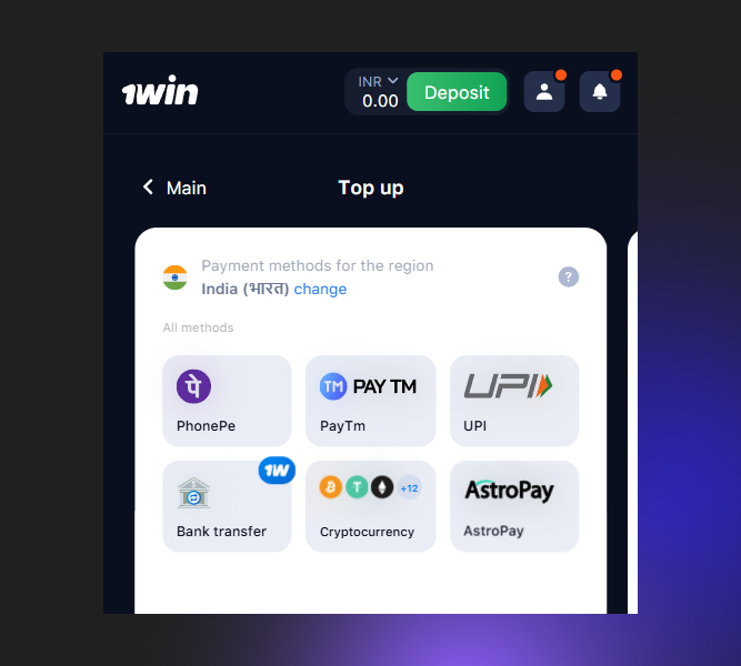 Methods to deposit on 1Win
